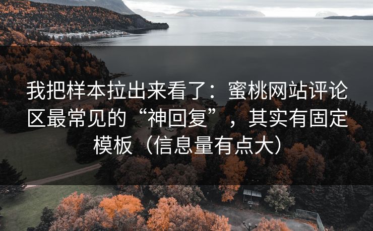 我把样本拉出来看了:蜜桃网站评论区最常见的“神回复”,其实有固定模板(信息量有点大)
