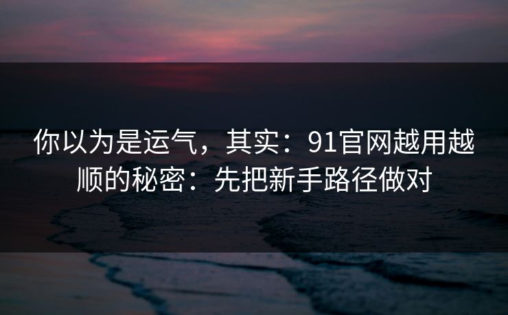你以为是运气,其实:91官网越用越顺的秘密:先把新手路径做对