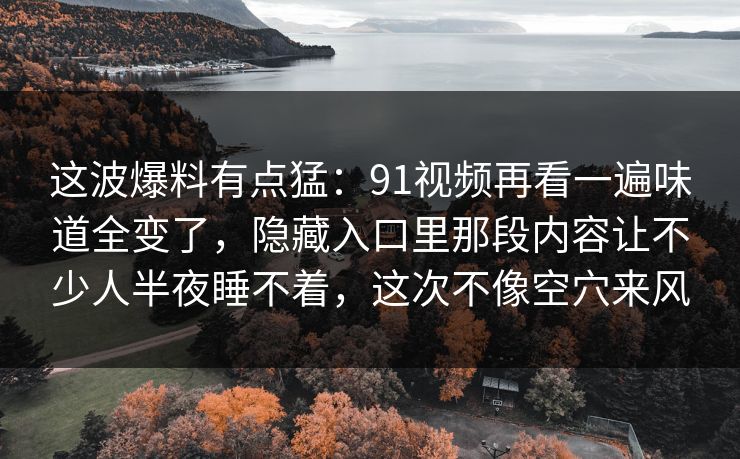 这波爆料有点猛:91视频再看一遍味道全变了,隐藏入口里那段内容让不少人半夜睡不着,这次不像空穴来风